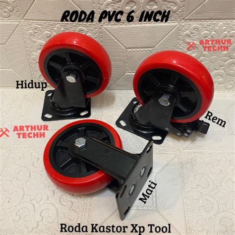 Roda PVC 6 Inch Mati Hidup Rem Roda Kastor Troli Wheel Kokoh 80KG