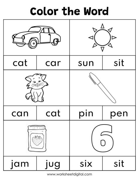 Cvc Words Color The Cvc Words Phonics Worksheets Kindergarten Preschool Homeschool