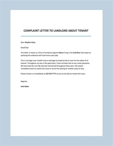 Complaint Letter To Landlord Template At Sasambassadorblog Blog