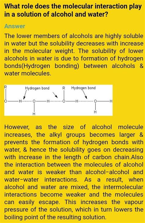 What Role Does The Molecular Interaction Play In A Solution Of Alochol And Water