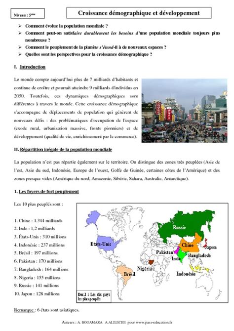 Croissance Démographique Et Développement Cours 5ème Géographie