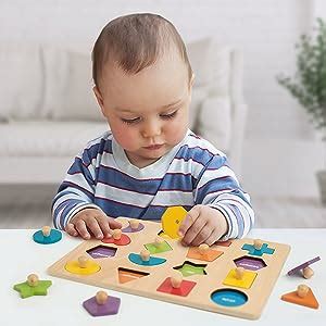 Coogam Toy Wooden Shape Peg Puzzle Fine Motor Color Matching Sorting