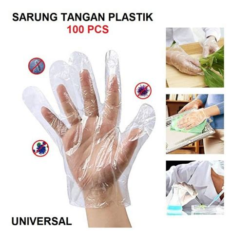 Jual Sarung Tangan Plastik Isi 100Pcs Disposable Plastic Gloves Sekali