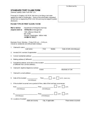 Fillable Online Des Wa Standard Tort Claim Form Packet Grant Pud Fax