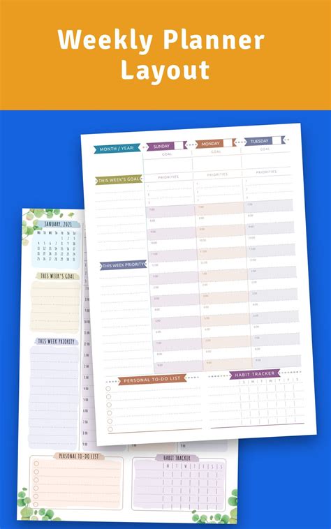 Horizontal Weekly Planner Printable Template Weekly Schedule Etsy