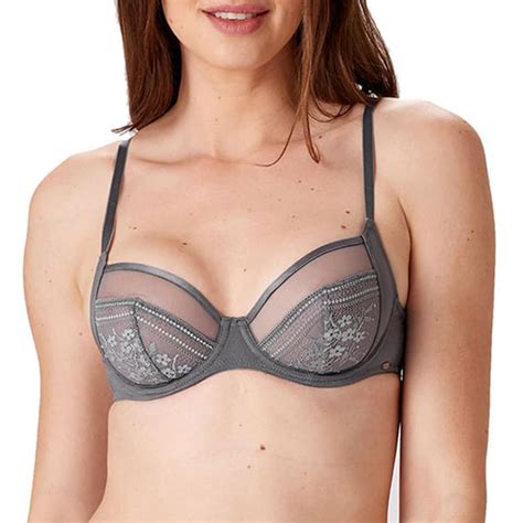 Grey Botanical Lace Underwired Balconette Bra Brandalley