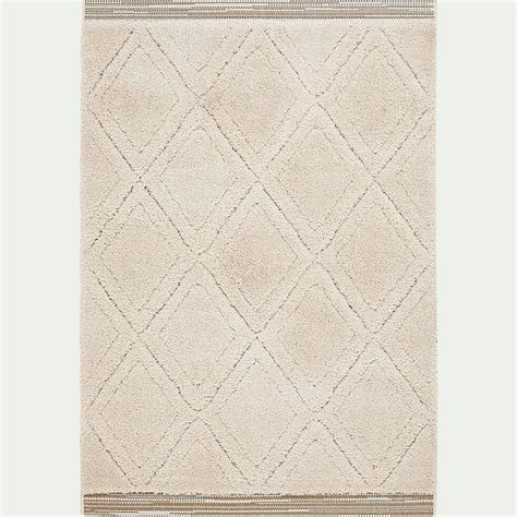 Tapis à Poils Longs Style Berbère 120x170cm Blanc Our