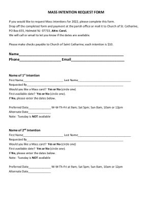 Fillable Online MASS INTENTION REQUEST FORM Fax Email Print PdfFiller