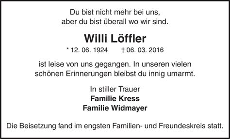 Traueranzeigen von Willi Löffler ZVW Trauer