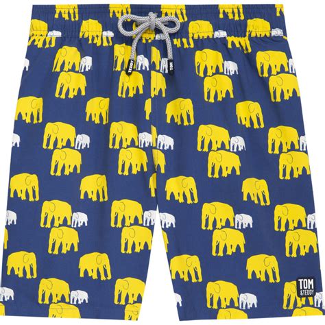 Tom & Teddy Men's Elephant Swim Trunk Navy & Yellow - Sportique