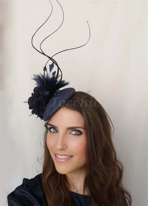 Navy Blue Wedding Fascinator Hat Woman Feathers Derby Hat Etsy