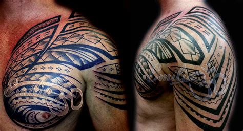 Polynesian Shoulder and Half Chest Tattoo - Balinese Tattoo Miami