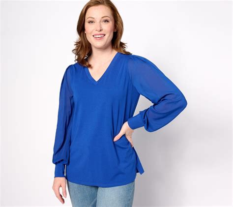 Belle By Kim Gravel Women S Top Sz Xl Tripleluxe Knit V Neck Blue