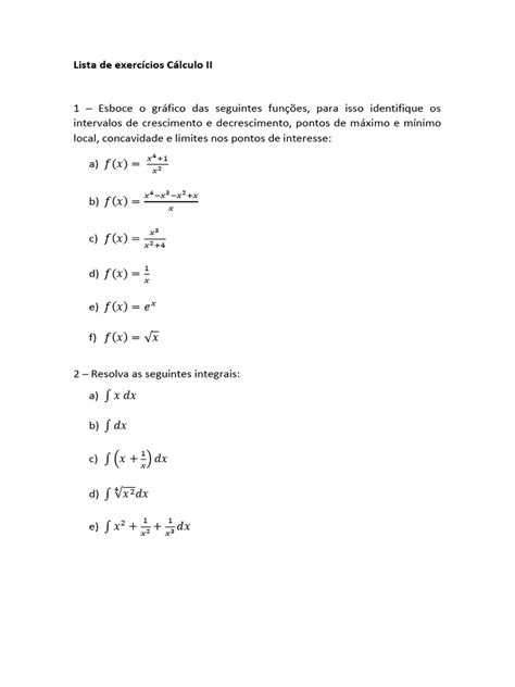 Lista De Exercicios Calculo Ii Pdf