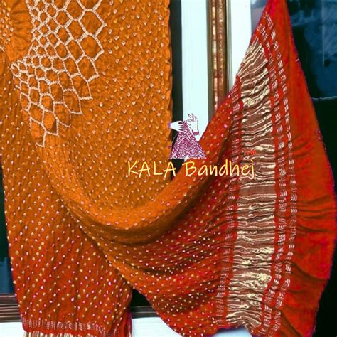 Mustured Red Makdi Bandhani Dupatta Pure Gaji Silk KALA BANDHEJ