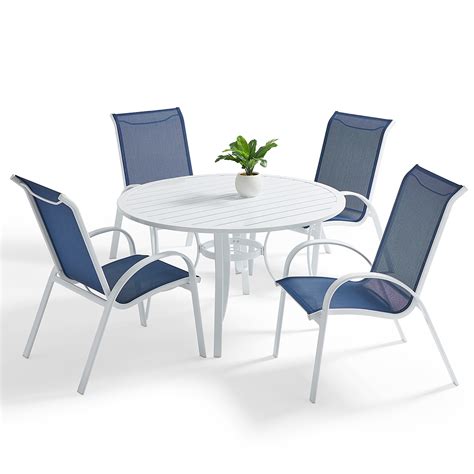 Cape Coral Aluminum with Sling 5 Piece Dining Set + 48 in. D Slat Top