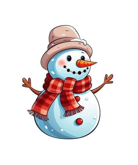 Premium PSD Cute Snowman Cartoon Wearing Hat And Scarf Ai Generated