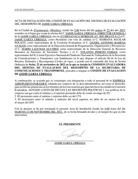 Acta Constitutiva Comité Evaluador ACTA DE INSTALACIÓN COMISIÓN