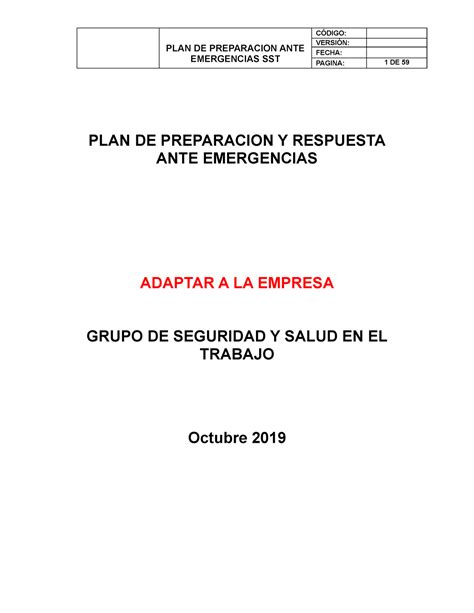 Ejemplo PLAN DE Prevención Preparación Y Respuesta ANTE Emergencias