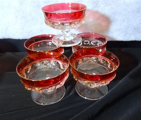 Kings Crown Ruby Red Sherbert Bowls Set Of 5 Etsy