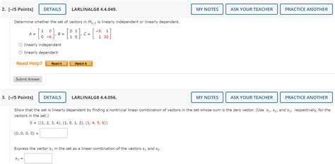 Solved 2 Determine Whether The Set Of Vectors In M2 2 Is