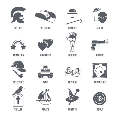 Film Genres Icons Black Set 461861 Vector Art at Vecteezy