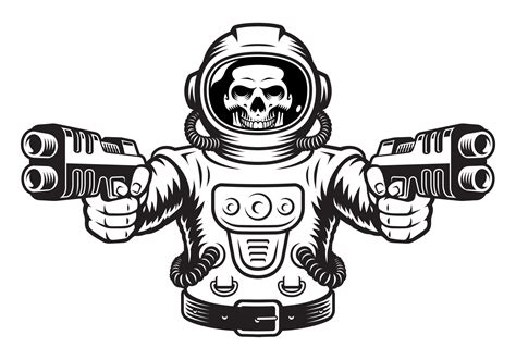 Skeleton astronaut with guns 16624840 Vector Art at Vecteezy