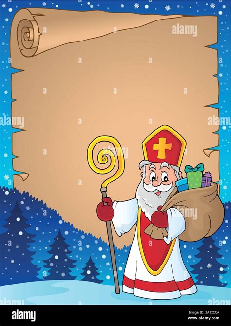 Saint Nicholas Topic Parchment Eps Vector Illustration Stock