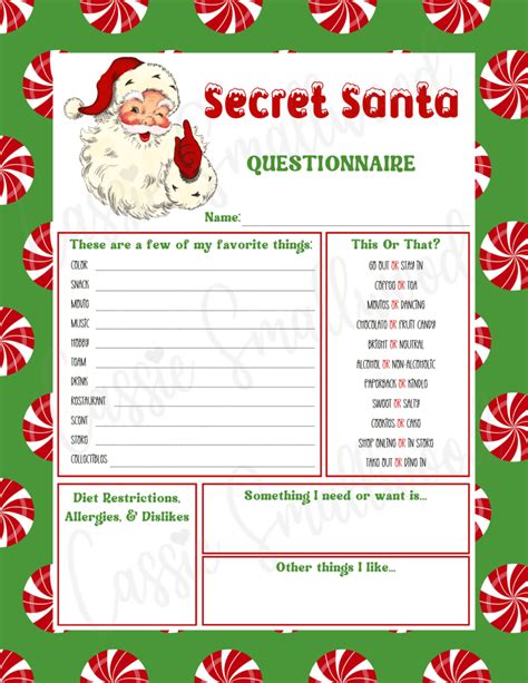 Free Printable Secret Santa Questionnaire Templates Cassie Smallwood