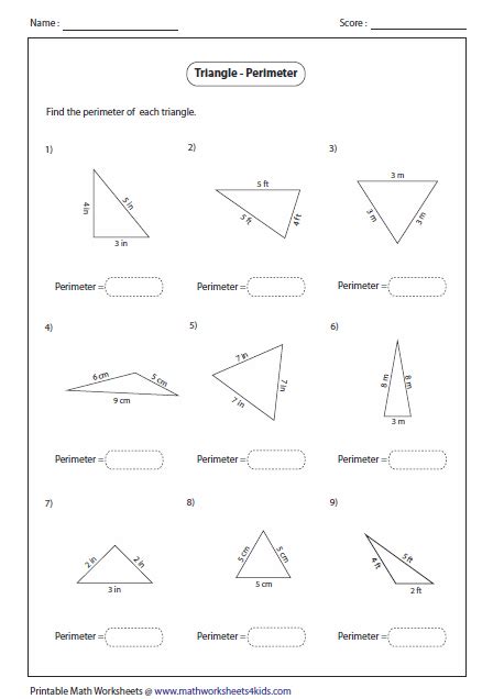 Area And Perimeter Of Triangles Worksheets