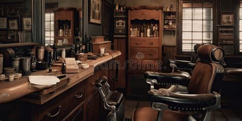 A Vintage-style Barber Shop Interior, with an Antique Barber Chair and ...