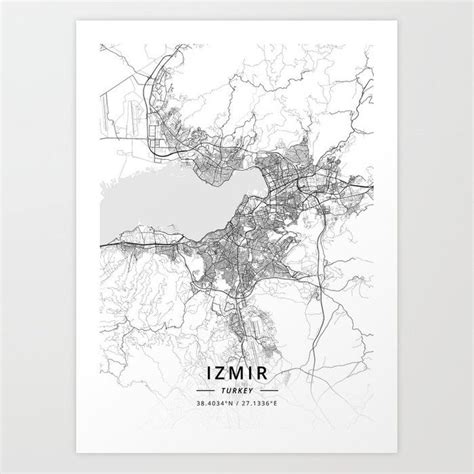 Izmir Turkey Light Map Art Print By Designer Map Art Society