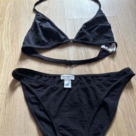 Vintage Dolce Gabbana Black Logo Bikini Bralette Depop