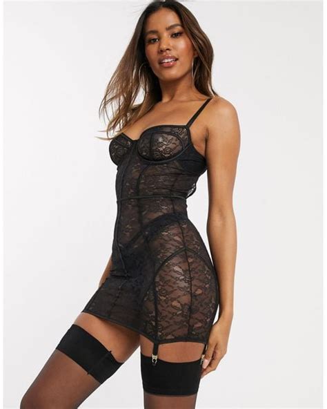 Asos Laura Lace Underwire Corset Slip Dress With Suspender In Black Lyst