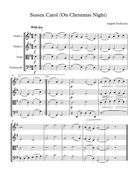 Sussex Carol On Christmas Day Easy String Quartet By Traditional String Quartet Digital