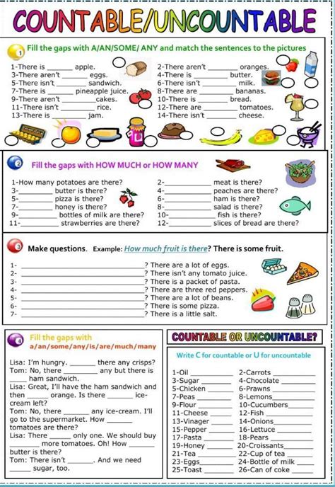 COUNTABLE UNCOUNTABLE Fill The Gaps With A AN SOME ANY And Match The