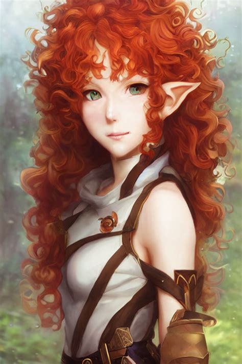 Red Curly Haired Elf Girl R Animediffusion