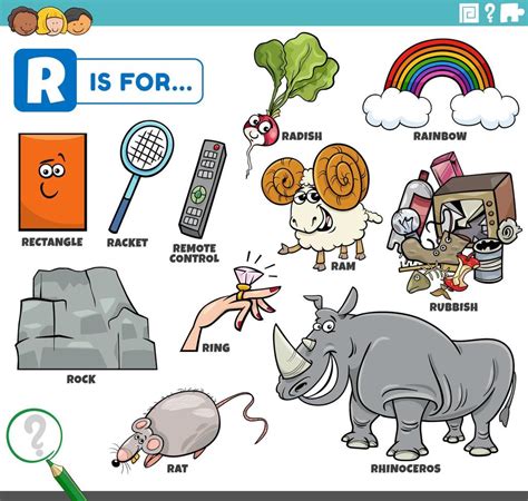 Letter R Words Educational Set With Cartoon Characters 7817524 Vector