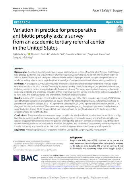 Pdf Variation In Practice For Preoperative Antibiotic Prophylaxis A Survey From An Academic