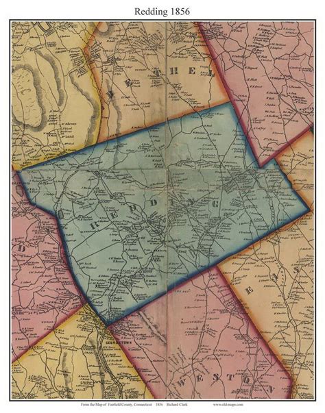 Redding 1856 Old Town Map With Homeowner Names Connecticut Reprint Fairfield Co Ct Tm Etsy