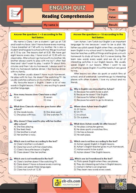 Reading Comprehension Multiple Choice Worksheets