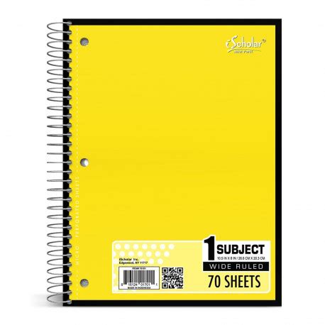 Spiral Notebook Wide Rule Yellow Cover 70 Sheets