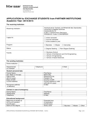 Fillable Online Htwsaar Application Form For Exchange Students Htw