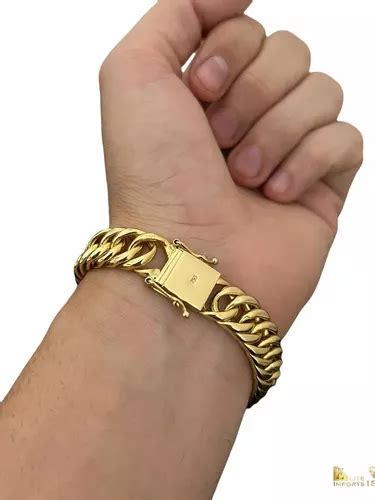 Pulseira 13mm Elos Duplos Lacraia Banhado A Ouro 18k Maciça