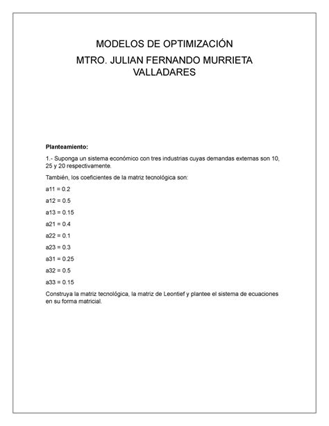 Modelos DE Optimización MODELOS DE OPTIMIZACIÓN MTRO JULIAN FERNANDO