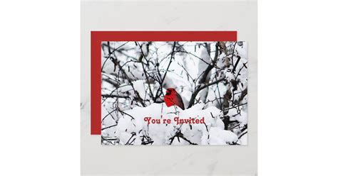 Pretty Red Cardinal Snow Photo Christmas Invitation Zazzle