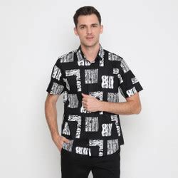 Jual Platini Kemeja Motif Print Pria Lengan Pendek Hitam 132142