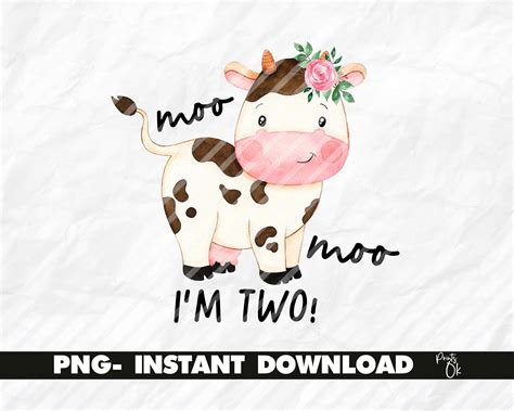 Moo Moo I M Two PNG Girl Farm Prints 2nd Birthday Shirt Cow Birthday