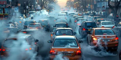 Traffic Jam Produces Harmful Exhaust Fumes Due To Idling Vehicles Concept Air Pollution Traffic