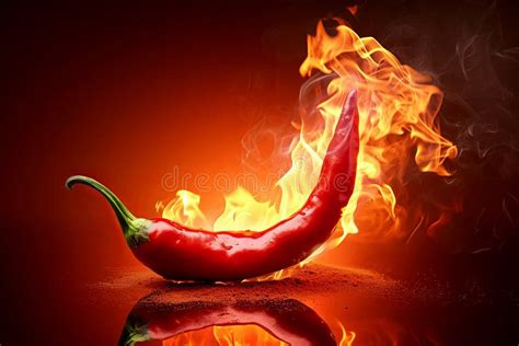 A Flaming Hot Red Chilli Pepper On Fire Burning Hot Spicy Chilli Food